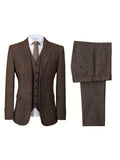 Nukty Mens Tweed Wool Herringbone Wedding Suit Prom Tuxedos 3pcs Peak Lapel Dress