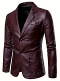 Nukty Men's Casual Faux Leather Blazer - Slim Fit, Button-Up Jacket with Pockets for Spring & Fall