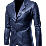 Nukty Men's Casual Faux Leather Blazer - Slim Fit, Button-Up Jacket with Pockets for Spring & Fall