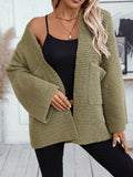 Nukty Long Sleeves Loose Pockets Solid Color Split-Joint Collarless Cardigan Tops