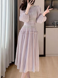 Nukty party look inspos Fashion New Women Elegant Casual Midi Long Prom Dress Puff Sleeve A-Line Solid Vintage Party Birthday Clothes Female Robe Mujers