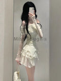 Nukty party look inspos 2024 Frence Fairy New Two Pieces Set Women Slash Neck Elegant Slim Party Skirt Suit Female Korean Sexy Tops + Sweet Cake Skirts