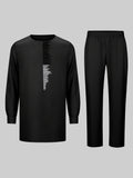 Nukty Men's Casual Long Sleeve Two-piece Set: Medium-Long Top and Pants