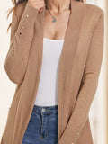 Nukty Long Sleeves Loose Buttoned Solid Color Collarless Cardigan Tops