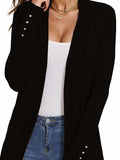 Nukty Long Sleeves Loose Buttoned Solid Color Collarless Cardigan Tops