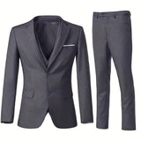 Nukty Men's Elegant 3pcs Light Blue Suit Set - Single Breasted Jacket with Lapel Collar, Matching Vest & Pants, Polyester Blend, Machine Washable - Ideal for Weddings, Parties, Business & Formal Occasions