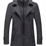 Nukty Men'S Business Woolen Coat Fashion Double Collar Mid-length Woolen Jacket For Autumn/ Winter