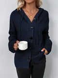 Nukty Wrap Buttoned Hooded Solid Color Cardigan