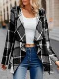 Nukty Long Sleeves Loose Contrast Color Plaid Split-Joint Collarless Outerwear