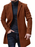 Nukty Men'S Casual Midi-Length Blend Coat, Polyester Lined, Non-Stretch Fabric, Solid Color, Long Sleeve, with Slit Hem, Single Breasted Placket, Lapel Collar, for Fall/Winter Collection