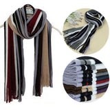 Nukty Men Autumn/Winter Casual Wrap Vertical Stripe Muffler Color Contrast Long Knit Scarf