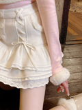 Nukty party look inspos Japanese Kawaii Lolita Mini Skirt Women Winter Lace Casual Elegant Sweet Female Skirt High Waist Bandage Korean Skirt 2024 New