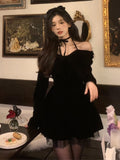 Nukty party look inspos Autumn Y2K Velvet Mini Dress for Women Halter Long Sleeve Birthday Party Dresses Elegant New Kawaii Korea Fashion Vestidos Mujer