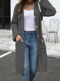 Nukty Hooded Long Sleeves Buttoned Pockets Split-Joint V-Neck Cardigan Tops