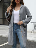 Nukty Hooded Long Sleeves Buttoned Pockets Split-Joint V-Neck Cardigan Tops