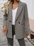 Nukty Loose Three-Quarter Sleeves Buttoned Contrast Color Plaid Pockets Notched Collar Blazer Outerwear