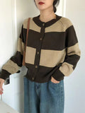 Nukty Casual Buttoned Contrast Color Striped Cardigan Tops