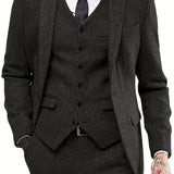 Nukty Mens Tweed Wool Herringbone Wedding Suit Prom Tuxedos 3pcs Peak Lapel Dress