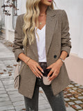 Nukty Loose Three-Quarter Sleeves Buttoned Contrast Color Plaid Pockets Notched Collar Blazer Outerwear