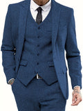 Nukty Mens Tweed Wool Herringbone Wedding Suit Prom Tuxedos 3pcs Peak Lapel Dress