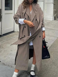 Nukty Long Sleeves Loose Buttoned Pockets Solid Color Split-Joint Notched Collar Outerwear Trench Coats