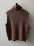 Nukty Casual Loose Sleeveless Solid Color High-Neck Sweater Vest Outerwear