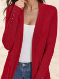 Nukty Long Sleeves Loose Buttoned Solid Color Collarless Cardigan Tops