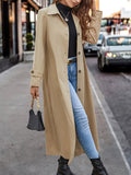 Nukty Long Sleeves Loose Buttoned Split-Joint Lapel Outerwear Trench Coats