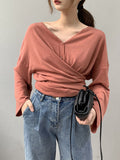 Nukty Long Sleeves Loose Buttoned Solid Color V-Neck Cardigan Tops