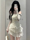 Nukty party look inspos 2024 Frence Fairy New Two Pieces Set Women Slash Neck Elegant Slim Party Skirt Suit Female Korean Sexy Tops + Sweet Cake Skirts