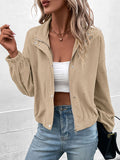 Nukty Long Sleeves Loose Buttoned Solid Color Zipper Lapel Jackets