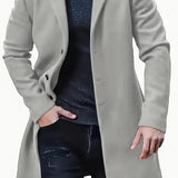 Nukty Men'S Casual Midi-Length Blend Coat, Polyester Lined, Non-Stretch Fabric, Solid Color, Long Sleeve, with Slit Hem, Single Breasted Placket, Lapel Collar, for Fall/Winter Collection