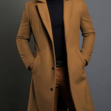 Nukty [Long Sleeve Classic Coat Polyester] Men'S Classic Solid Color Polyester Long Sleeve Coat with Notch Lapel and Welt Pocket Design, Casual Style, Non-Stretch Fabric, Button Detail, Regular Fit for Daily Commuting Busine