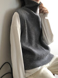 Nukty Casual Loose Sleeveless Solid Color High-Neck Sweater Vest Outerwear