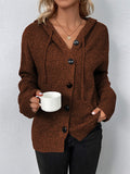 Nukty Wrap Buttoned Hooded Solid Color Cardigan