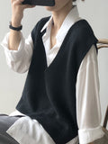 Nukty Knitting Irregularity Solid V-Neck Vest