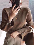 Nukty Simple Loose Solid Color High-Neck Sweater