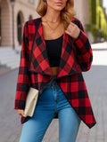 Nukty Long Sleeves Loose Contrast Color Plaid Split-Joint Collarless Outerwear