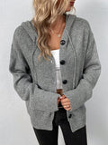 Nukty Wrap Buttoned Hooded Solid Color Cardigan