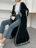 Nukty Urban Loose Contrast Color Striped Cardigan Coat