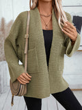 Nukty Long Sleeves Loose Pockets Solid Color Split-Joint Collarless Cardigan Tops