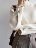 Nukty Simple Loose Solid Color High-Neck Sweater