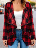 Nukty Long Sleeves Loose Contrast Color Plaid Split-Joint Collarless Outerwear