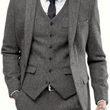 Nukty Mens Tweed Wool Herringbone Wedding Suit Prom Tuxedos 3pcs Peak Lapel Dress