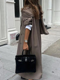 Nukty Long Sleeves Loose Buttoned Pockets Solid Color Split-Joint Notched Collar Outerwear Trench Coats