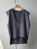 Nukty Knitting Irregularity Solid V-Neck Vest