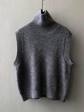 Nukty Casual Loose Sleeveless Solid Color High-Neck Sweater Vest Outerwear