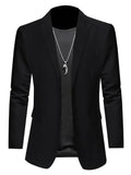 Nukty [Solid Single Breasted Blazer Jacket] Men's Solid Single Breasted Blazer Jacket, Lapel Collar Slim Fit Leisure Party Dress Coat, Old Money Style