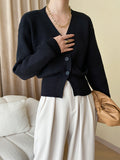 Nukty Long Sleeves Loose Solid Color V-Neck Cardigan Tops