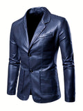 Nukty Men's Casual Faux Leather Blazer - Slim Fit, Button-Up Jacket with Pockets for Spring & Fall